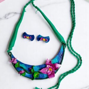 Handcrafted Clay Necklace & Earring Set – Purple Blossom