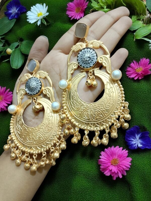 Traditional Brass Gold-Plated Chandbali Earrings - Image 2