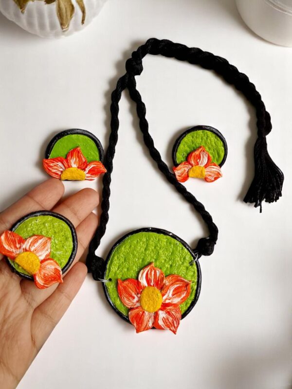 Handmade Clay Floral Necklace, Earrings & Ring Set - Image 2