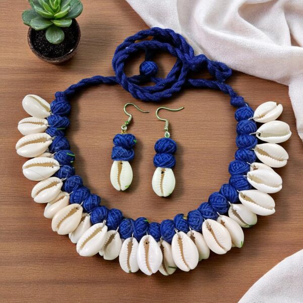 Hand-Crafted Natural Sea Shell Cotton Balls Necklace Set - Image 4