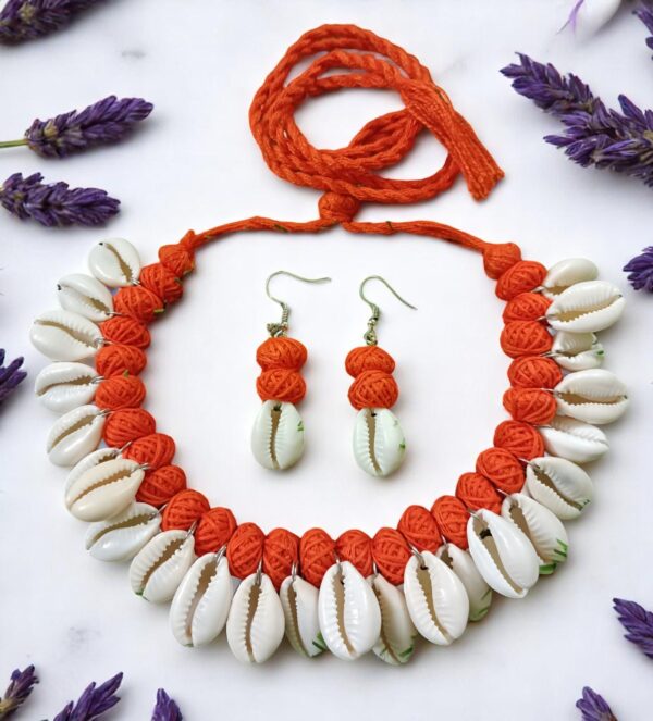 Hand-Crafted Natural Sea Shell Cotton Balls Necklace Set - Image 5