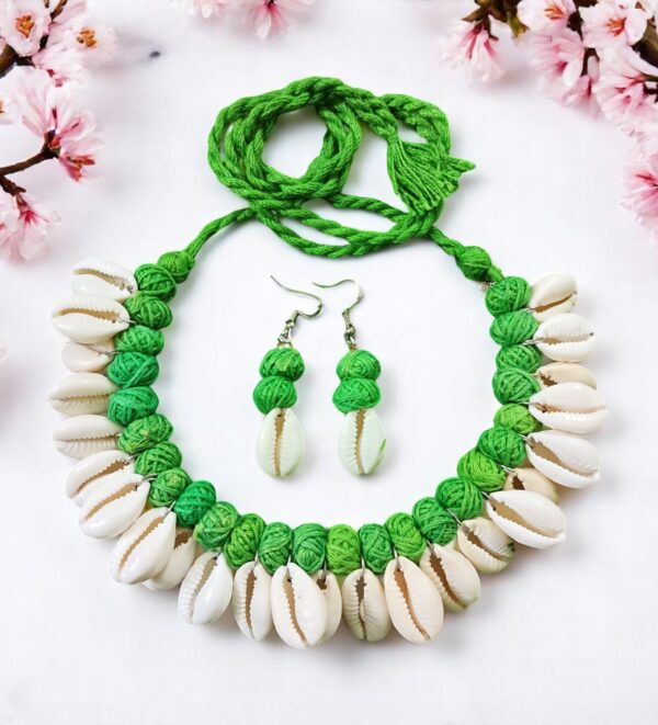 Hand-Crafted Natural Sea Shell Cotton Balls Necklace Set - Image 8