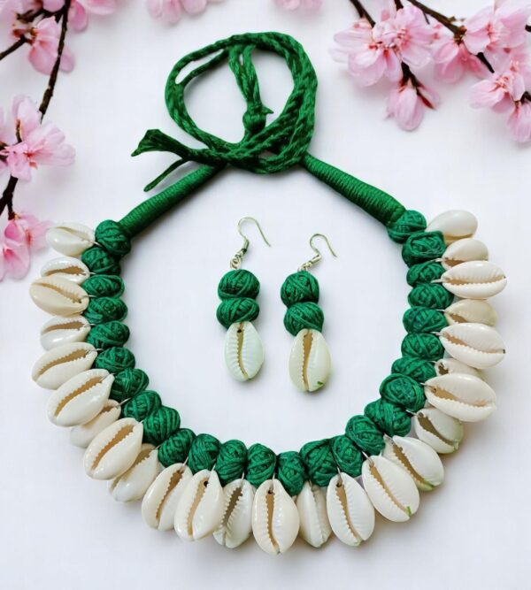 Hand-Crafted Natural Sea Shell Cotton Balls Necklace Set - Image 9