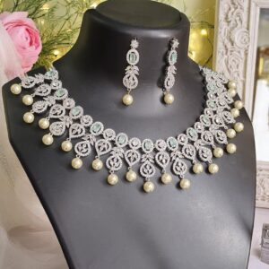 American Diamond Rhodium Plated Necklace Set