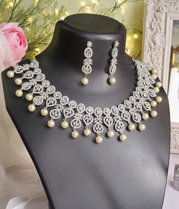 American Diamond Rhodium Plated Necklace Set