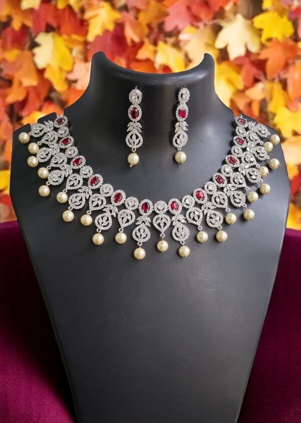 American Diamond Rhodium Plated Necklace Set - Image 3
