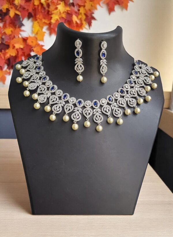 American Diamond Rhodium Plated Necklace Set - Image 2