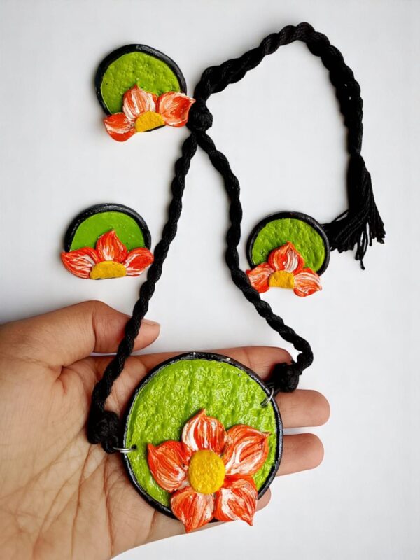 Handmade Clay Floral Necklace, Earrings & Ring Set - Image 3