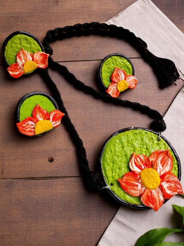Handmade Clay Floral Necklace, Earrings & Ring Set