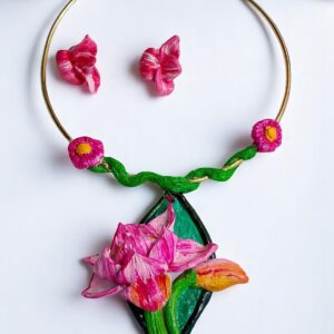 Handmade Floral Choker Necklace & Earring Set – Lotus Bloom