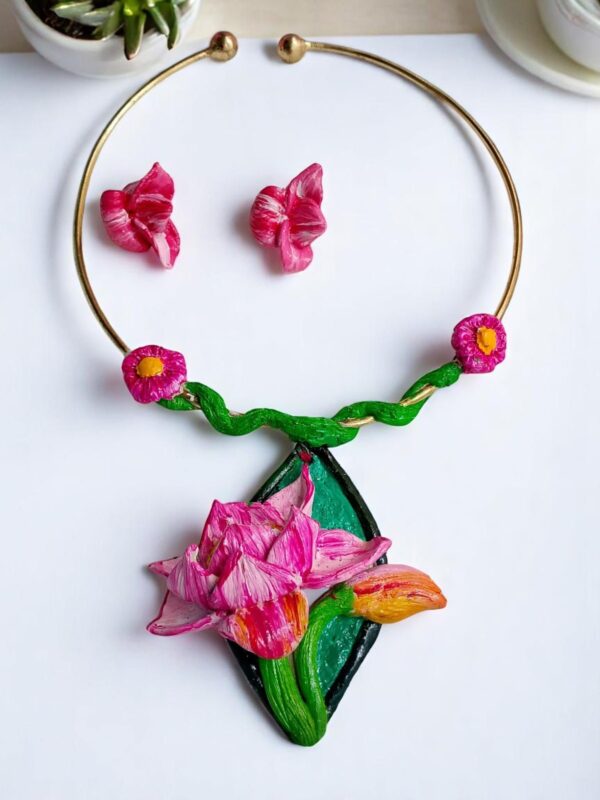 Handmade Floral Choker Necklace & Earring Set – Lotus Bloom