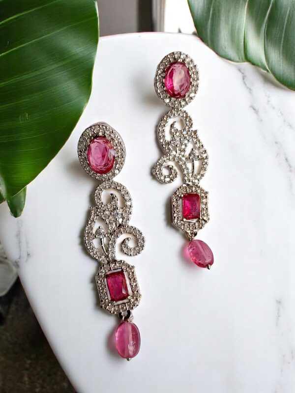 Elegant Rhodium-Plated American Diamond Earrings - Image 2