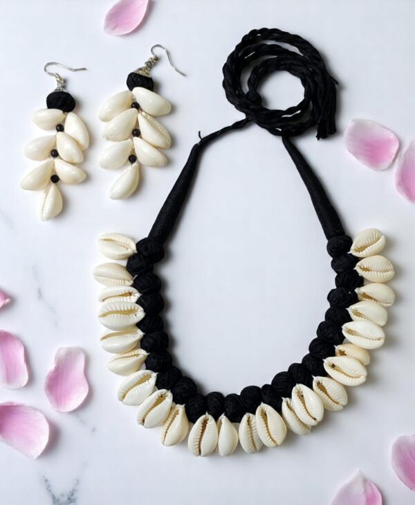 Hand-Crafted Natural Sea Shell Cotton Balls Necklace Set - Image 3