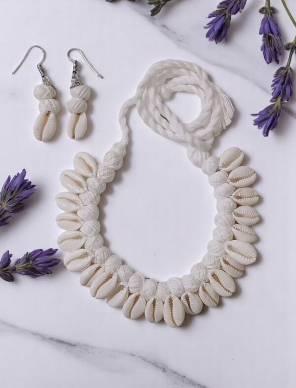 Hand-Crafted Natural Sea Shell Cotton Balls Necklace Set - Image 2