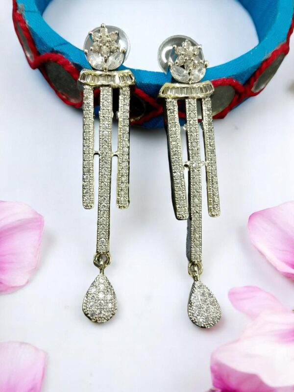 Elegant American Diamond Long Drop Earrings - Image 2