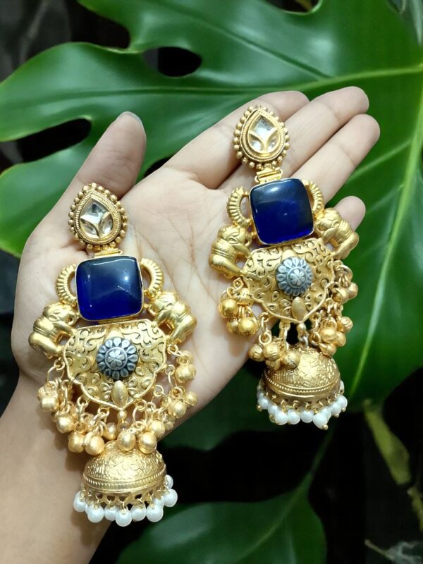 Majestic Gold-Plated Jhumka Earrings - Image 2