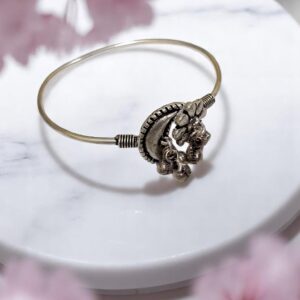 Floral Crescent German Silver Bangle with Dangling Ghungroos