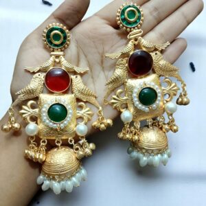 Gold-Plated Bird Motif Jhumka Earrings