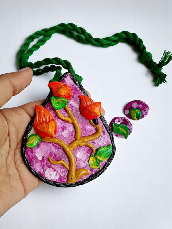 Handcrafted Clay Necklace & Earring Set – Floral Vine Charm - Image 3