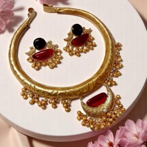 Statement Brass Hasuli Necklace Set with Earrings