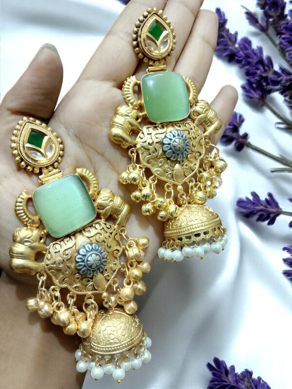 Gold-Plated Elephant Motif Jhumka Earrings