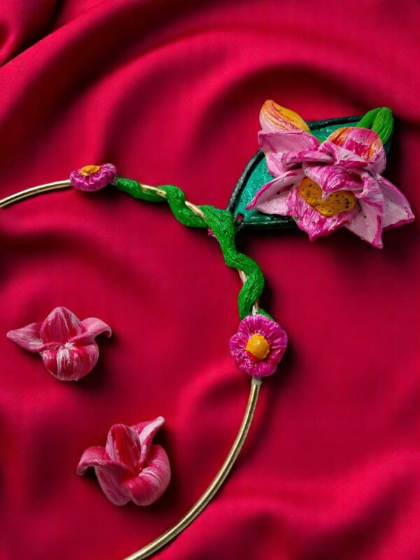 Handmade Floral Choker Necklace & Earring Set – Lotus Bloom - Image 2