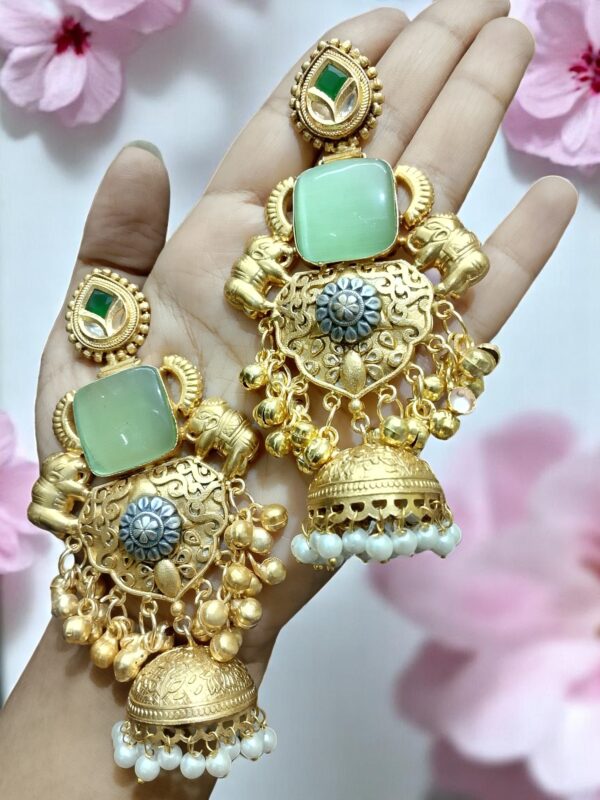 Gold-Plated Elephant Motif Jhumka Earrings - Image 3