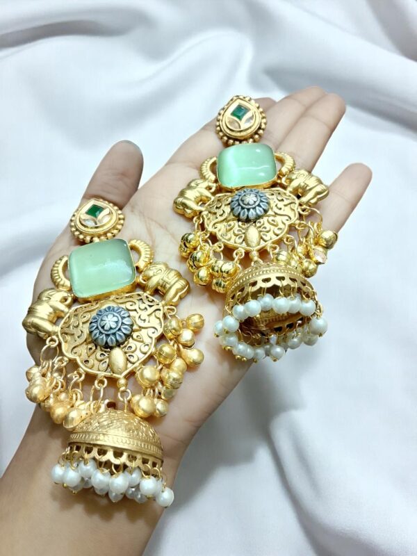 Gold-Plated Elephant Motif Jhumka Earrings - Image 2