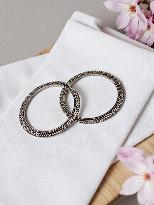 Traditional Oxidised Bangles with Intricate Loop Detailing (Set of 2)