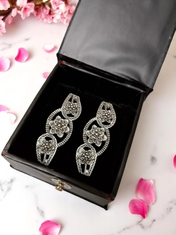 Triple Floral Chain Oxidised Earrings