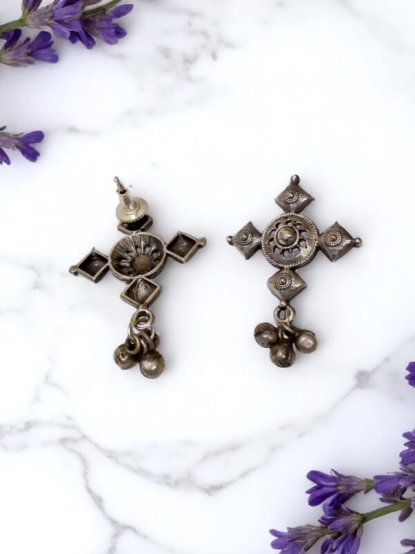 Square Stud Oxidised Jhumka Earrings - Image 2