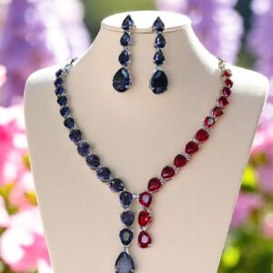 Striking Blue & Red AD Stone Necklace Set with Earrings