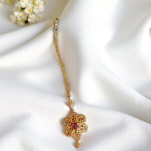 Traditional Golden Floral Maangtikka with Multicolor Stones