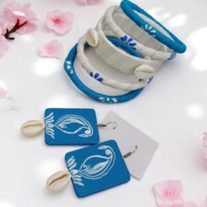 Graceful Hand-Printed Fabric Bangle & Earrings Combo Set