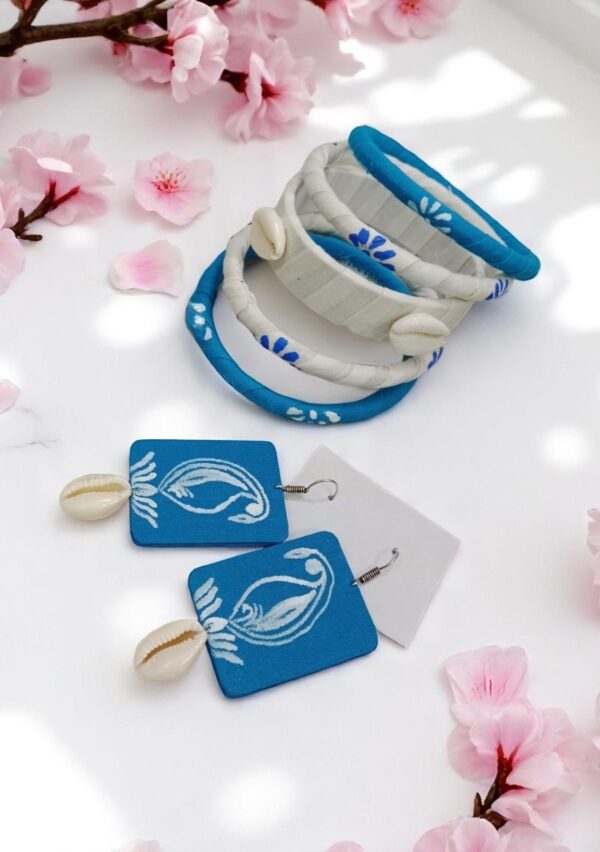 Graceful Hand-Printed Fabric Bangle & Earrings Combo Set