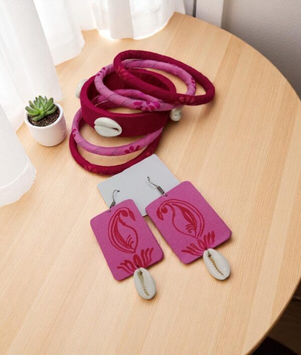 Graceful Hand-Printed Fabric Bangle & Earrings Combo Set