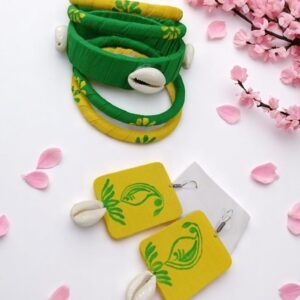 Graceful Hand-Printed Fabric Bangle & Earrings Combo Set
