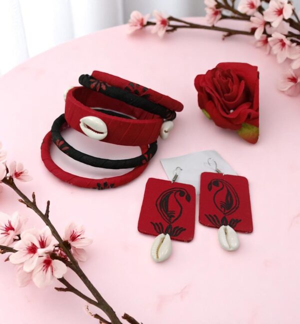 Graceful Hand-Printed Fabric Bangle & Earrings Combo Set