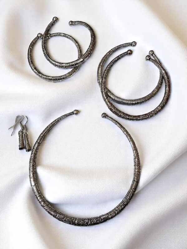 Oxidised Silver Hasuli Necklace, Bracelet, Anklet & Earring Set