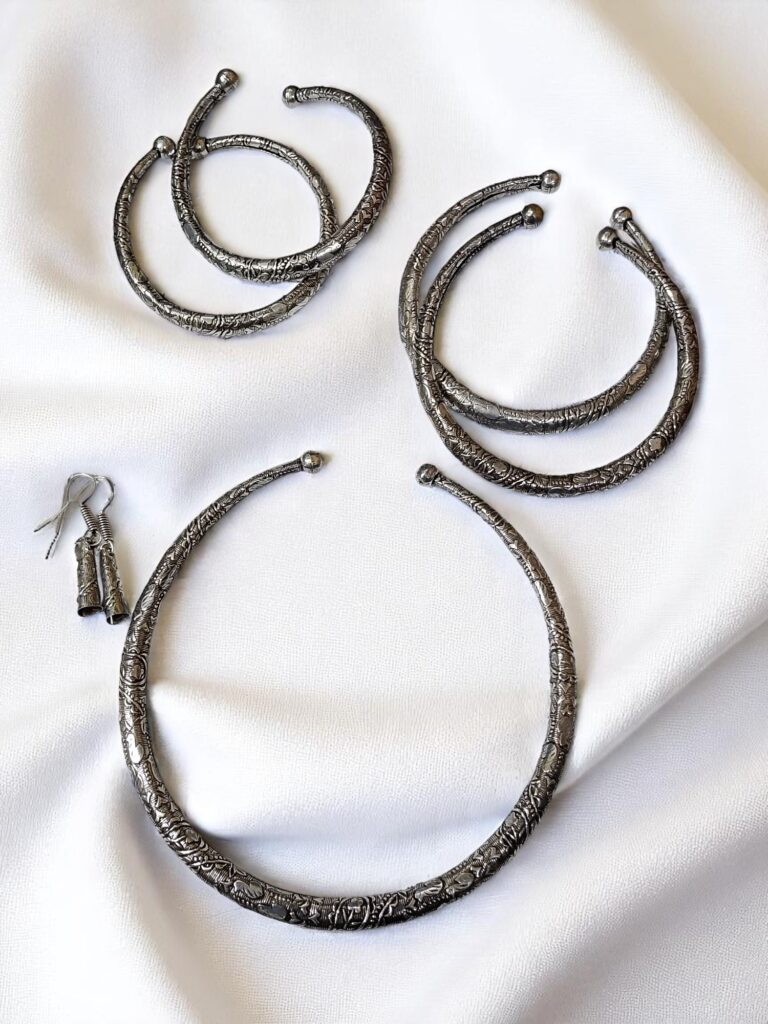 Oxidised Silver Hasuli Necklace, Bracelet, Anklet & Earring Set