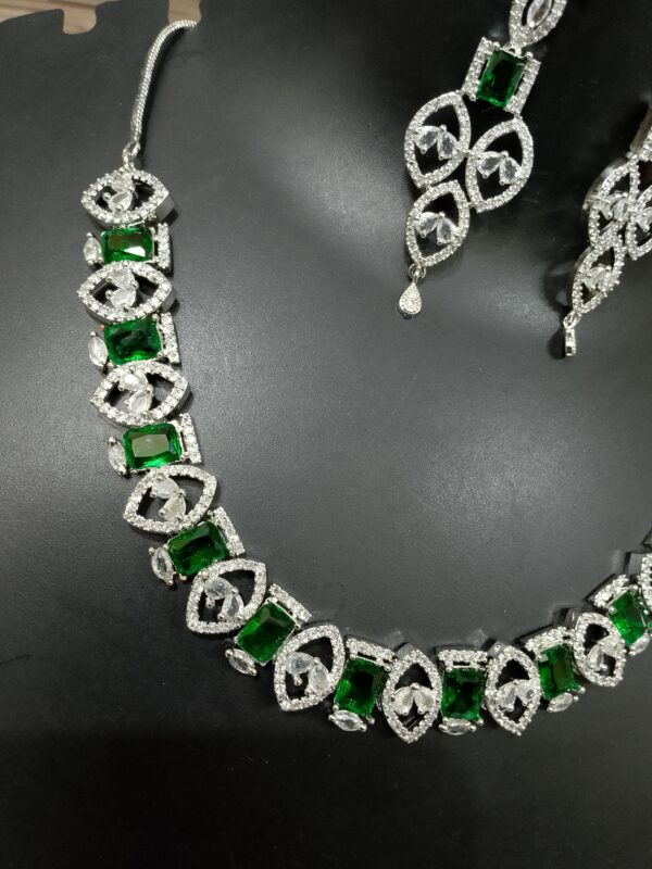 Green AD Stone Necklace With Earring Set - Image 3