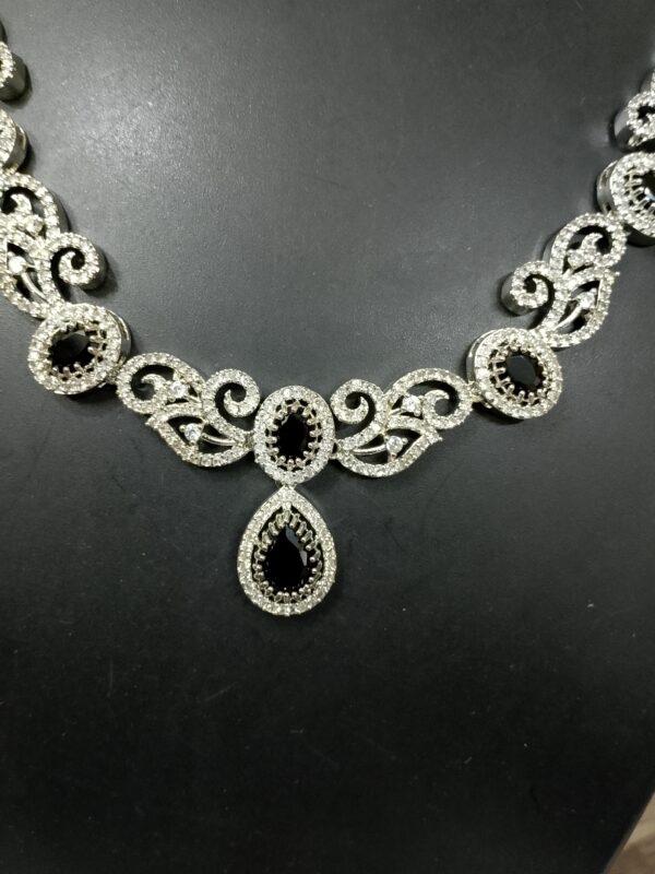 Black AD Stone Necklace With Earring Pair - Image 3