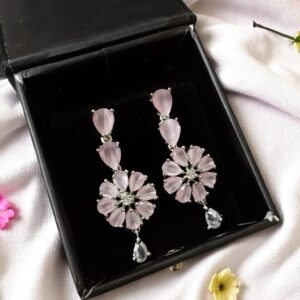 Pink Flower Stone Earring Pair
