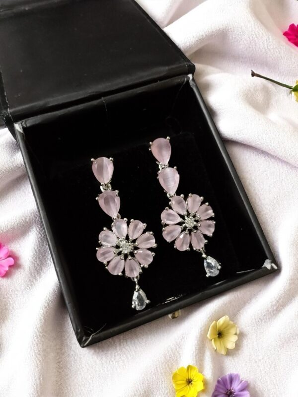 Pink Flower Stone Earring Pair