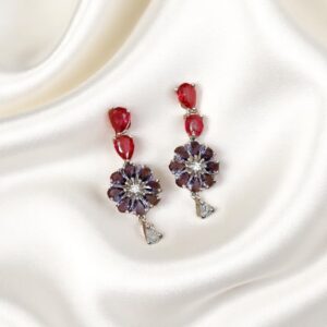 Red & Purple Dual Color Flower Stone Earring Pair