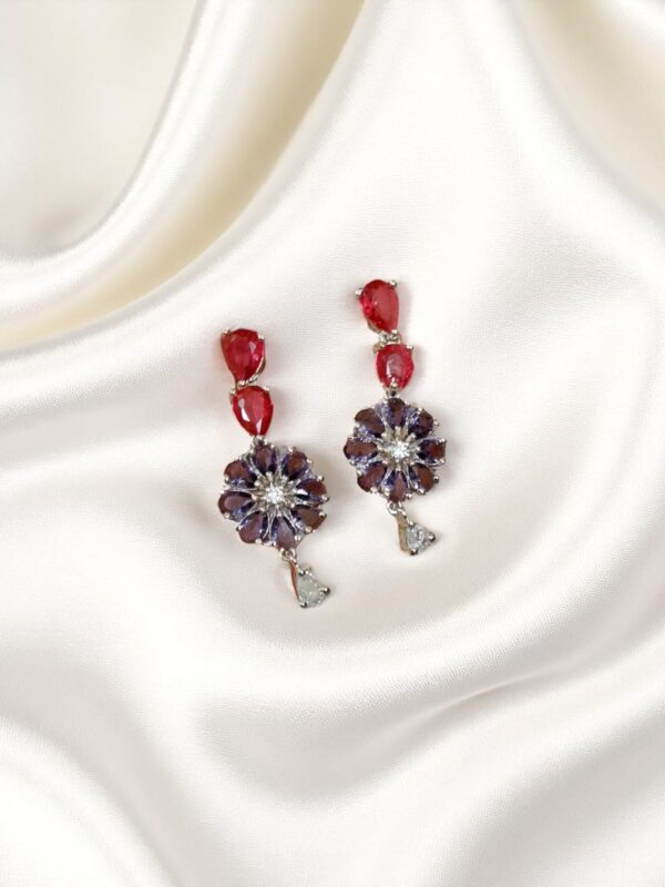 Red & Purple Dual Color Flower Stone Earring Pair