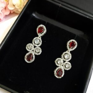 Red Ad Stone Earring Pair