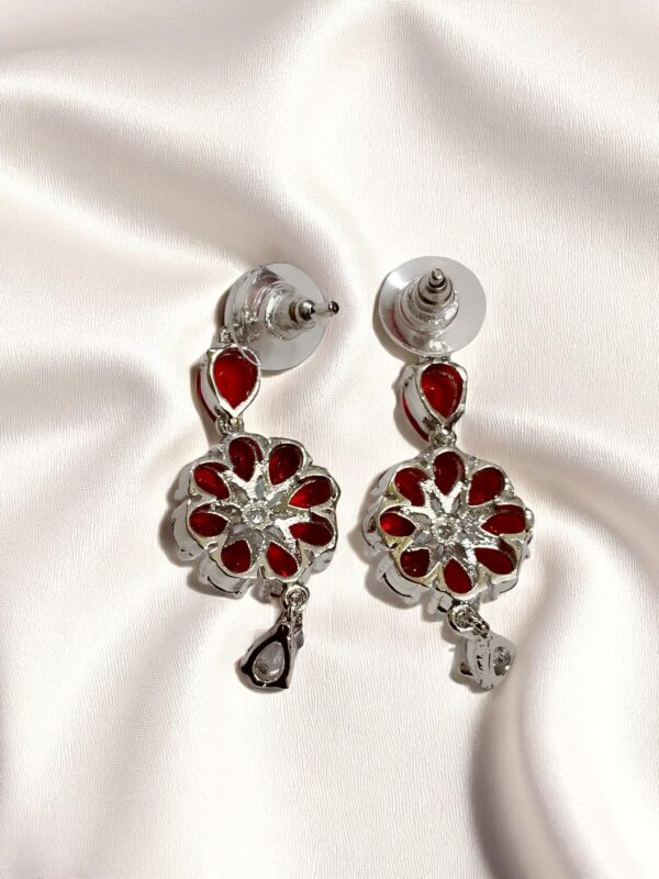 Red American Diamond Jewelry Set – Necklace, Earrings, Finger Ring & Maang Tikka - Image 6