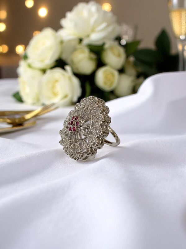 Elegant Floral American Diamond Finger Ring - Image 2