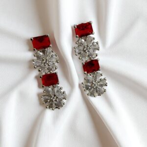 Red Ad Stone Drop-Style Earring Pair